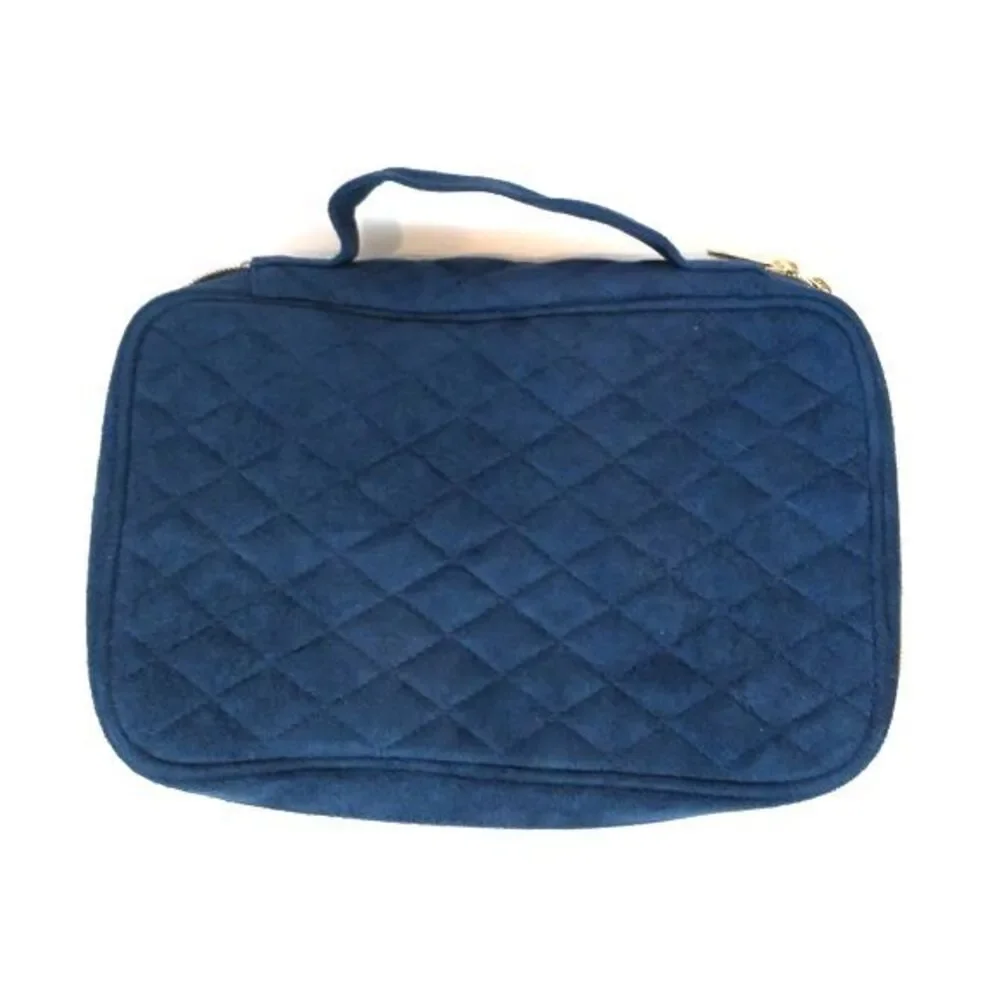 Quilted Navy Blue Travel Jewelry Organizer Case Zip Pouch Padded Storage Bag - Picture 3 of 12